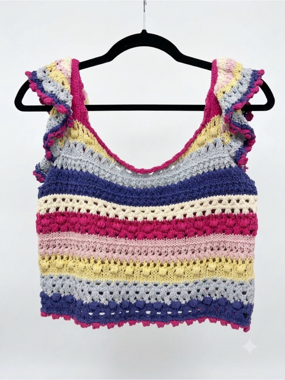 149. Zara Multicolor Crochet Ruffle Strap Crop Top